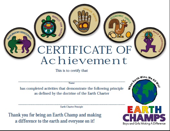 Earth Champs Certificate Embroidered Badge Style